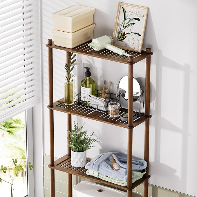 AmazerBath Bamboo Over The Toilet Storage Shelf, 3-Tier Over Toilet Bathroom Organizer Rack, Bathroom Shelves Over Toilet, Space Saver, Walnut Brown - Image 3