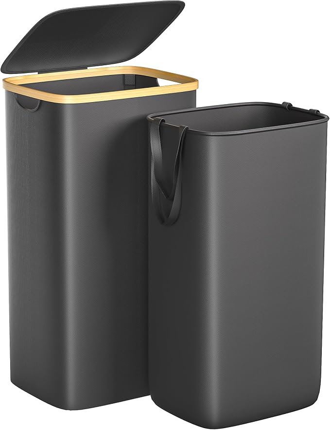 Foluck 100L Laundry Hamper with Lid Removable Bag and Bamboo Handles by Foluck