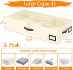 OIAHOMY 2 Pack 53L Under Bed Storage with Adjustable Dividers, 6" Low Profile Underbed Storage Bins for Comforters & Clothes, Save Closet Space with Clear View Lid & Reinforced Handles, Beige - Image 2
