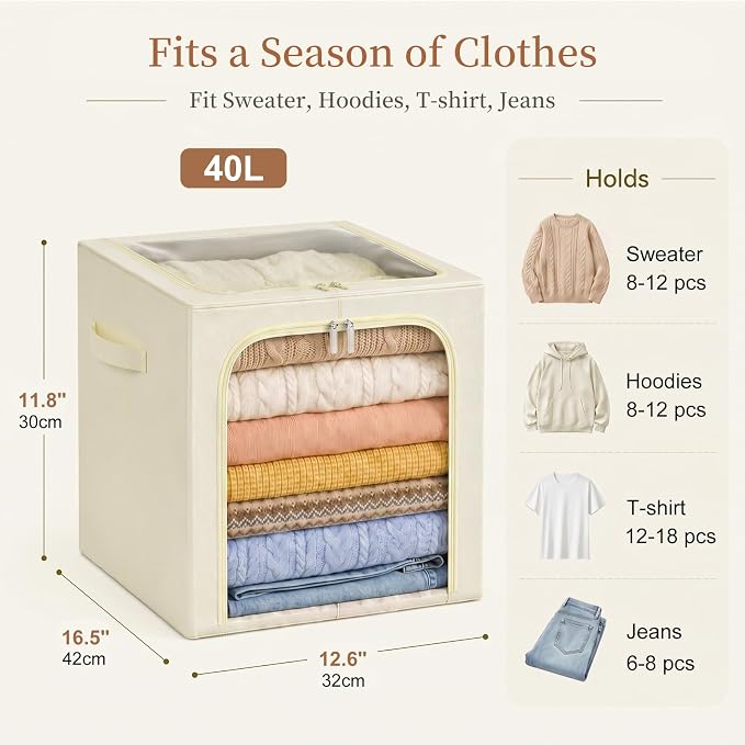 GoMaihe Clothes Storage Bins with Metal Frame for Closet, 40L 6-Pack Beige - Image 2