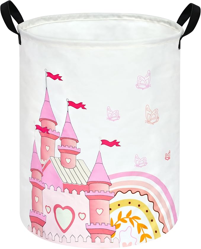 MAIZMZ Pink Castle Storage Bins Organizer Toy Box Laundry Basket Large Canvas Collapsible Chest for Home/Dorm/Kitchen/Pet/Office/Closet/Shelf/Gift Baskets by Unknown