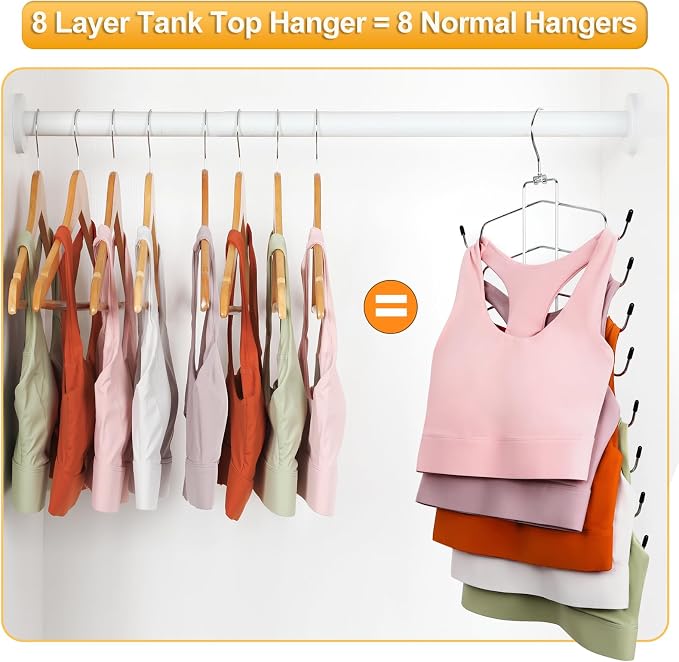 TOPIA HANGER 2 Pack Tank Top Hanger, 8 Layers Bra Hanger Space Saving, Sport Yoga Bras Holder, Closet Organizers and Storage for Camisoles Tank Tops Sports Yoga Bras Swimsuits, Silver CT79B - Image 4