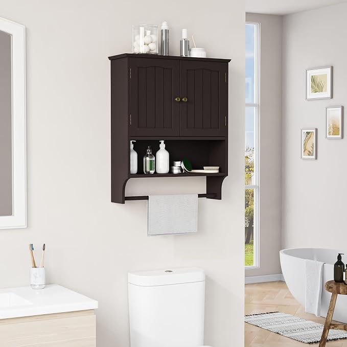 Bathroom Cabinet, Bathroom Wall Cabinet with 2 Doors and Adjustable Shelf, Wooden Medicine Cabinets Wall Mount, Over the Toilet Storage - Image 2