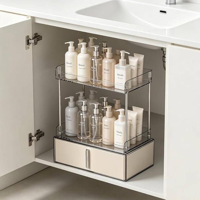 Pajiriona Makeup Organizer,Skincare Organizer for Vanity,2-Tier Large Capacity Cosmetic Storage Box for bathroom organizers and storage,Clear Cosmetic Display Case for Bedroom Countertop. - Image 6