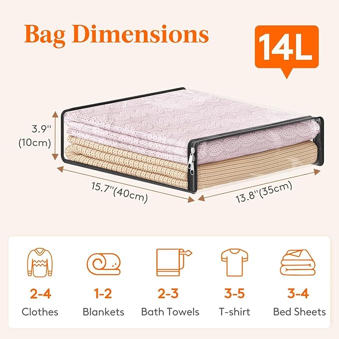 Lifewit 14L Clear Sheet Storage Bags with Zipper 6 Pack, Plastic Sweater Storage Bins for Clothing, Vinyl Foldable Clothes Containers Organizers for Closet, Blankets, Bedding 15.7 x 13.8 x 3.9 Inch - Image 2