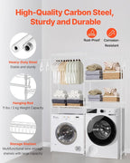 VEVOR Over the Washer and Dryer Storage Shelf, 5 Tier Laundry Room Drying Rack with Hanger Rod and Hooks, Adjustable Over Washer and Dryer Shelves, Laundry Room Shelf Storage Space Saver, White - Image 7