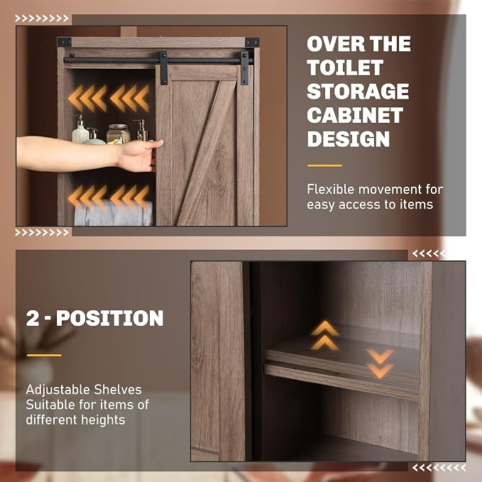 Over Toilet Storage Cabinet with Barn Door & Adjustable Shelves - Image 5