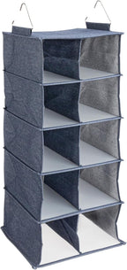 Household Essentials Hanging Cotton Blend and Plastic Closet Shoe Organizer with 10 Storage Compartments, Denim by HouseholdEssentials