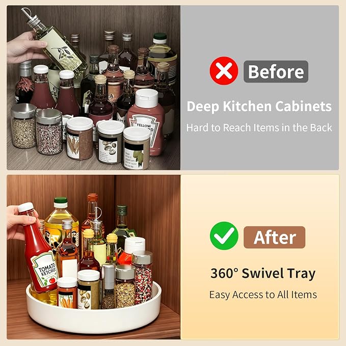 11.8" Lazy Susan Organizer for Cabinet, Turntable Spice Rack with Non-Slip Base & Raised Lip, Pantry Organization and Storage, Kitchen, Fridge, Makeup Vanity, Bathroom Countertop, Under Sink - Image 3