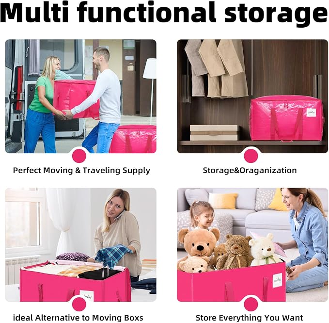 Moving Bags Heavy Duty Hot Pink – Large Packing Bags for Moving, Extra Large Storage Totes with Zippers and Handles - Image 2