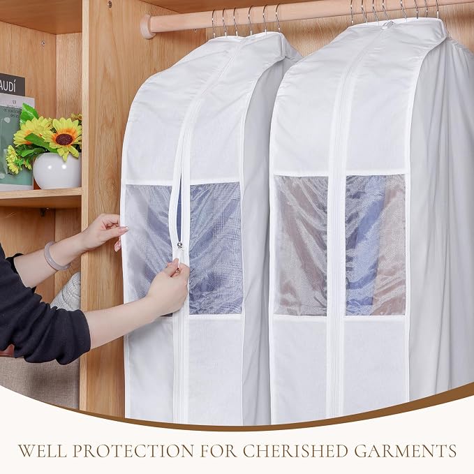 Univivi 40 Inch Cotton Garment Bags for Hanging Clothes 2 Pack, White - Image 2