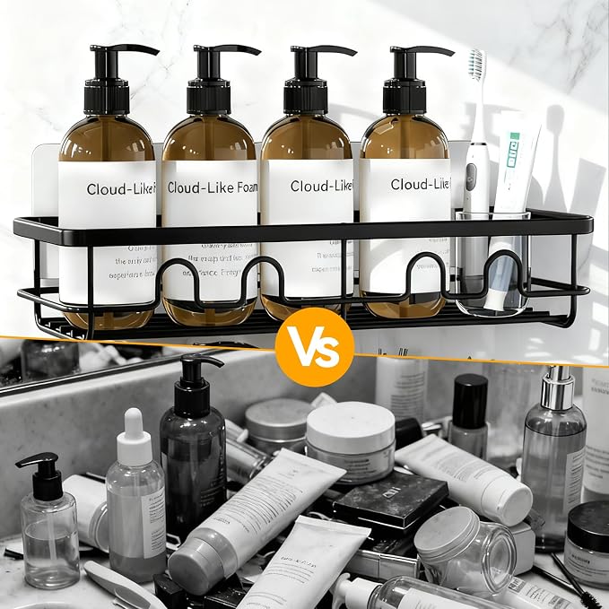 Adhesive Shower Caddy, Large Capacity Shower Racks for Inside Shower, No Drill Bathroom Shower Organizer and Storage, 4 Pack Black Bathroom Shelves, Home Decor Rv Accessories, Apartment - Image 5