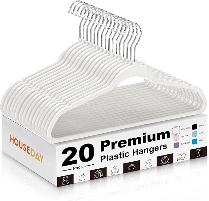 HOUSE DAY Ivory Plastic Hangers 20 Pack - Ultra-Thin Heavy Duty Non-Velvet by HOUSEDAY
