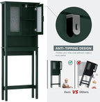 Over The Toilet Storage Cabinet, Over Toilet Storage with Glass Doors and Adjustable Shelf, Thicken Frame Above The Toilet Storage Cabinet Behind The Toilet Bathroom Organizer, Forest Green - Image 7