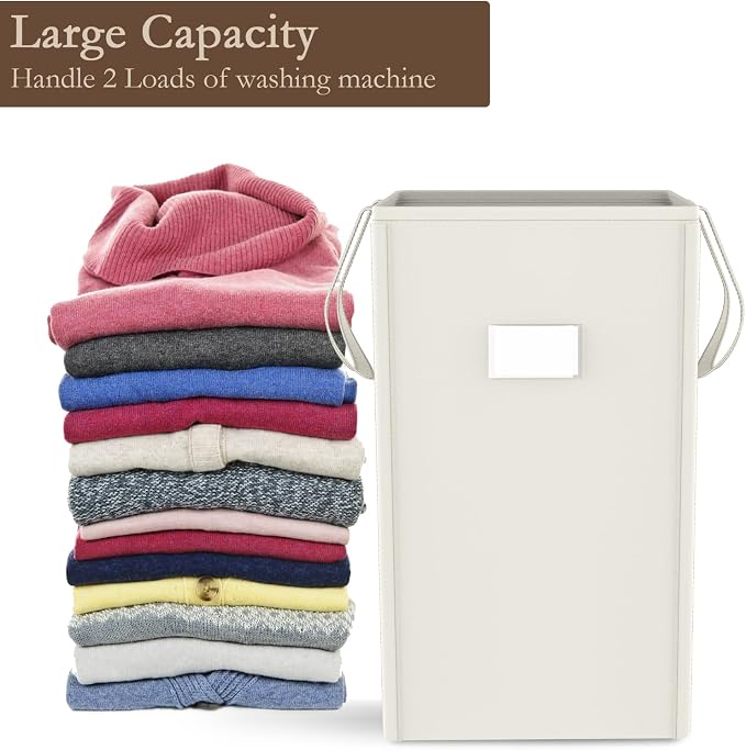 MCleanPin 210L Laundry Hamper Collapsible with 2 Washable Laundry Bags, Dirty Clothes Hamper,Laundry Basket with Handles Foldable Hamper Dorm Laundry Basket for College (Cream White) - Image 6