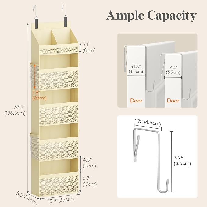 Lifewit 5 Tier Over the Door Organizer, Diaper Hanging Storage, Beige - Image 3