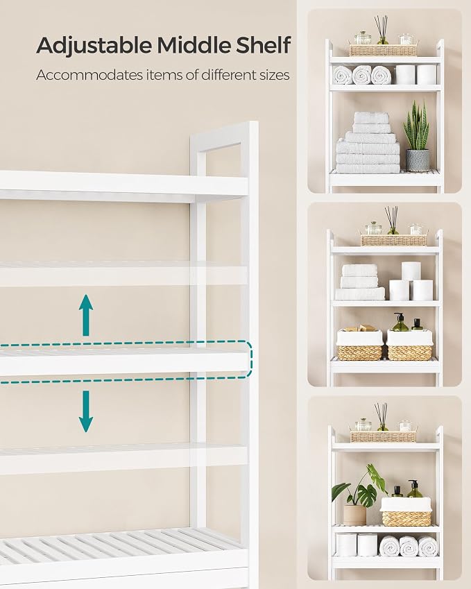 SONGMICS 3-Tier Bamboo Over The Toilet Storage, Adjustable Shelf, 66.9''H - Image 4