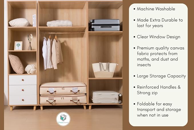 Chaos Cleared Canvas Storage Bags Designer Organizer for Underbed 2 Pack – Seasonal Storage for Sweaters, Blankets, Linens & Garments – Foldable Design with Zip & Window, Moth-Proof Space Saver - Image 6