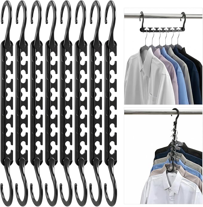 HOUSE DAY Sturdy Space Saving Hangers 12 Pack, Cascading Hangers Organizer | Closet Space Saver Multi Hangers for Heavy Clothes, Closet Organizers and Storage,College Dorm Room Essentials - Black by HOUSEDAY