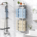 Liuoud Towel Rack for Bathroom, Wall Mounted Vertical Rolled Towel Storage Organizer Holder with Shelf, Holds Up 6 Large Bath Sheets, White Large Size - Image 7