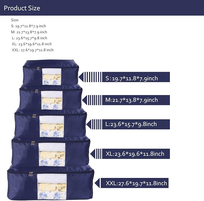 Comforter Storage Bags Pack of 2,Pillow Beddings/Blanket Clothes Organizer Storage Containers with Zippers,Breathable and Moistureproof(Navy blue 2pcs, XXL) - Image 5