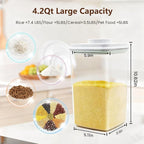 Melovom 4 Pcs Large Pop Airtight Food Storage Containers Set with Lids, 4.2Qt/4L Food Containers with Scoop, Kitchen Pantry Organization and Storage, BPA Free Stackable Cereal Container (4 * 4.2Qt) - Image 3