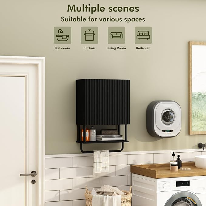 RUSTOWN Fluted Bathroom Wall Cabinet with 2 Doors, 3-Tier Medicine Cabinet - Image 5