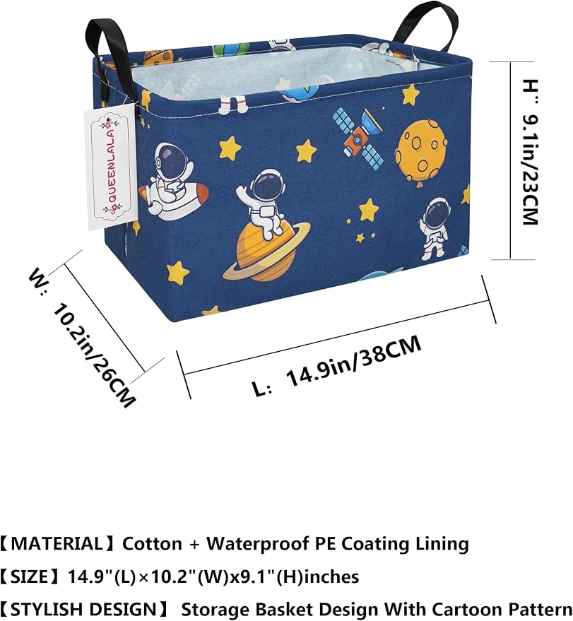 Rectangular Collapsible Laundry Basket with Side Handles, Star Astronaut - Image 2