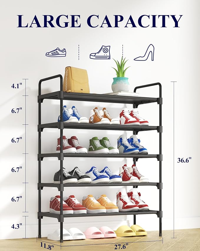 Kitsure Shoe Rack for Closet, Shoe Storage, 27.6" Wide - 5 Tiers, Black | Shoe Organizer for Closet, Entryway, Living Room, Space-Saving Shoe Shelf, Sturdy Zapateras Organizer - Image 2