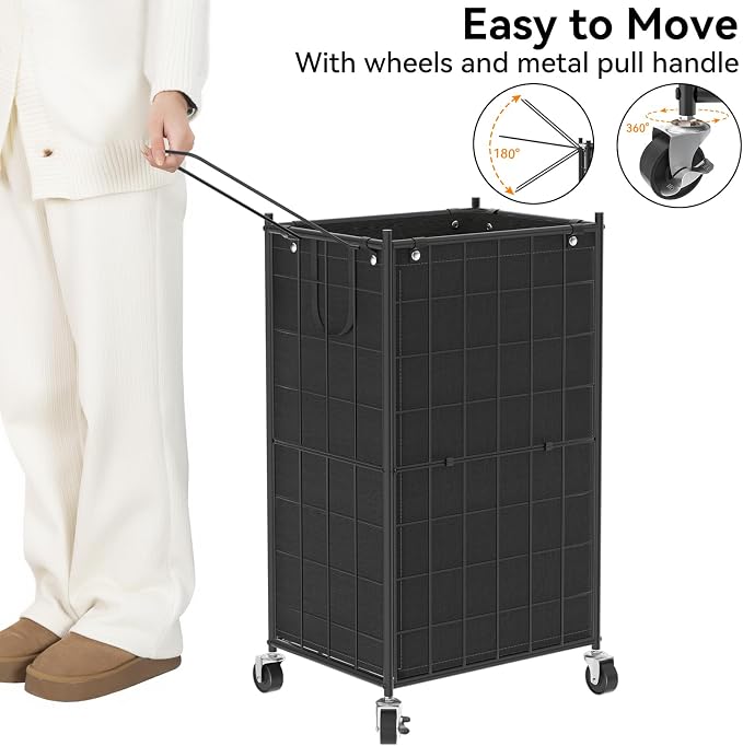 WOWLIVE Rolling Laundry Basket, Metal Wire Frame Laundry Hamper with Wheels - Image 5