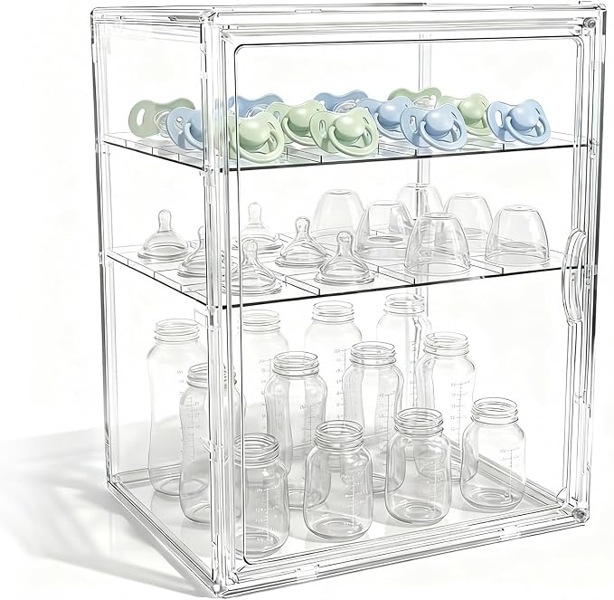 X-LARGE Baby Bottle Organizer, Upgraded Bottle Storage Organizer Baby for Countertop Cabinet, Removable Baby Organizer with Magnetic Door, Bottle Station Organizer for Nipples, Pump Parts, Thickened by Shopwithgreen