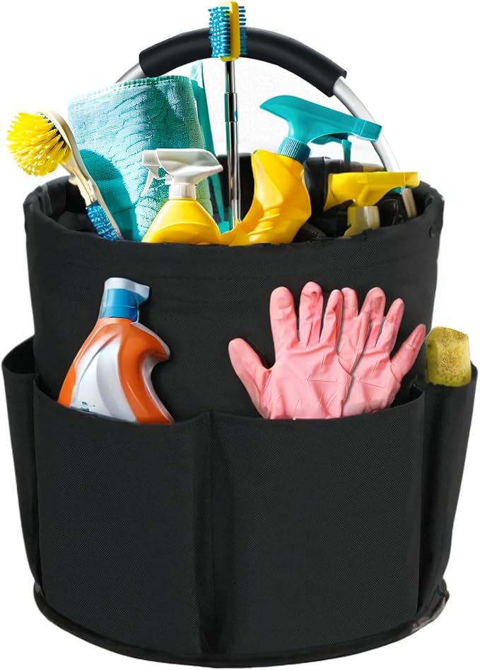 Cleaning Caddy with Handle, Cleaning Products Organiser, 17L Foldable Storage Basket, Cleaning Caddy Organiser, Portable Multi Cleaning Bucket Bag for Home, Garden (Black) by Bototack