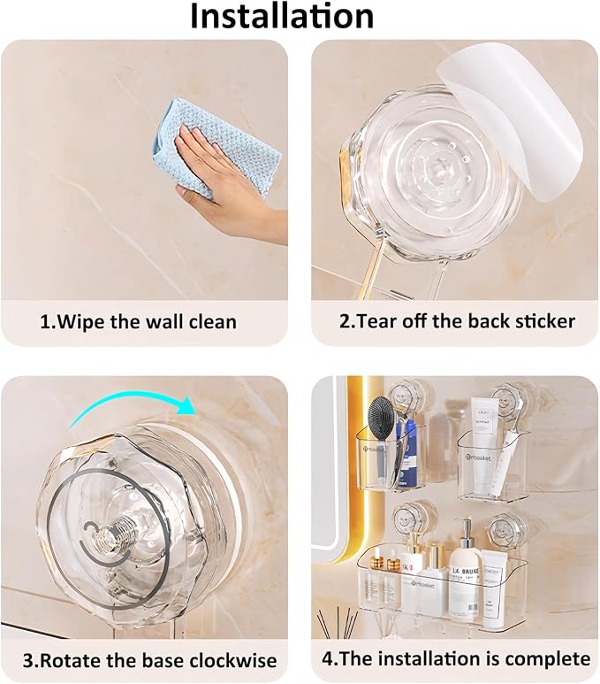 2-Pack Suction Cup Shower Caddy Set, Wall Mounted Suction Rack, Bathroom Shower Shelf Basket Set with Shower Organizer and Toothbrush Holder (No Drilling Required) - Image 5