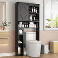 Over the Toilet Storage Cabinet with Farmhouse Sliding Barn Door, Above Toilet Organizer with Toilet Paper Holder Stand, Behind Toilet Shelf, Space Saver for Restroom, Bathroom, Laundry, Black by KNOWORLD