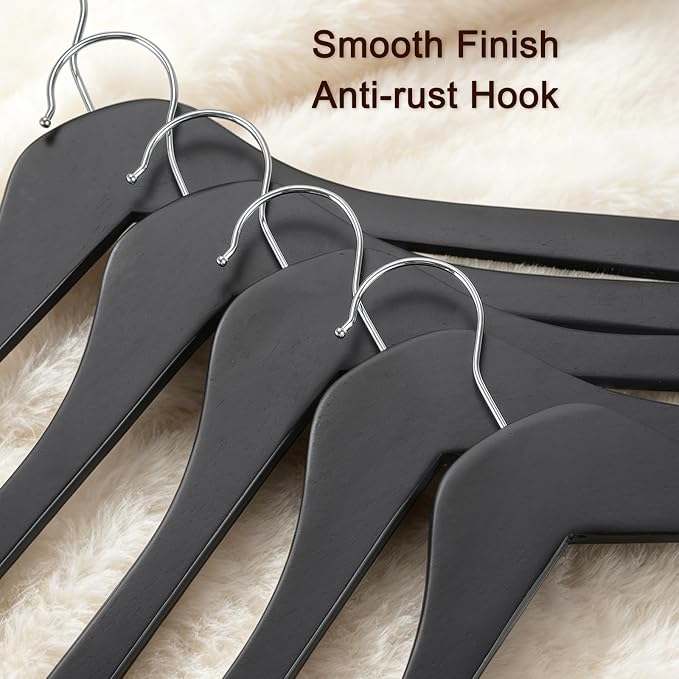TOPIA HANGER Black Wooden Hangers 30 Pack, 0.28-inch Thick Slim Wood Clothes Hanger with Flat Design and Smooth Notches, Lightweight Space Saving Hangers for Shirt, Coat, Camisole-CT31B - Image 4