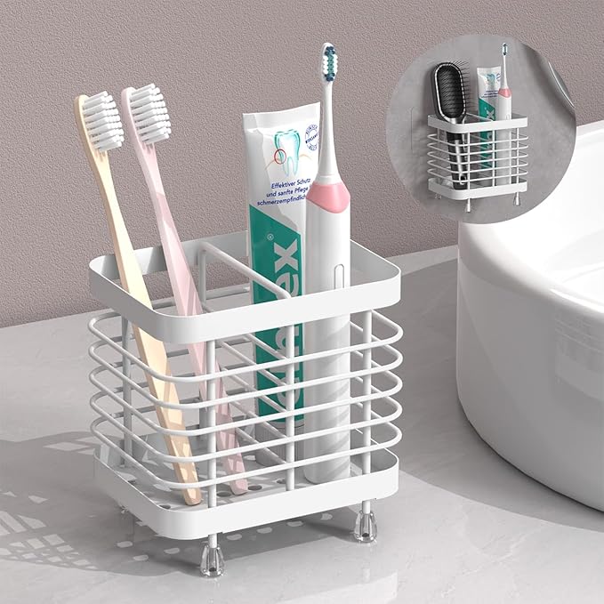 Luxspire Toothbrush Holders for Bathroom, Stainless Steel, 2 Slots, White by Luxspire