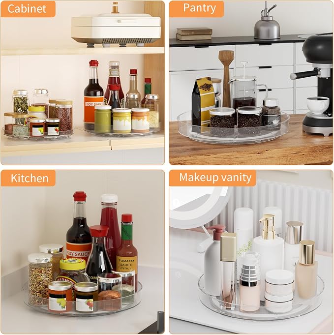 2 Pack Lazy Susan Turntable Organizer, 9 and 10 Inch Rotating Trays for Corner Cabinet, Fridge, Pantry, Kitchen, Table Top, Makeup Vanity, Bathroom Countertop Storage, Acrylic Spinning Spice Rack - Image 7