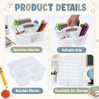 6 Pack Plastic Classroom Organizer Caddy with Handle, Clear - Image 3