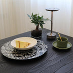 13.8" Mother of Pearl Lazy Susan Turnable Organizer, 360 Degree Round Table Countertop Decorative Spinning Tray for Kitchen Cabinet Counter Spice Pantry Dinner Table (Black Wicker) - Image 6