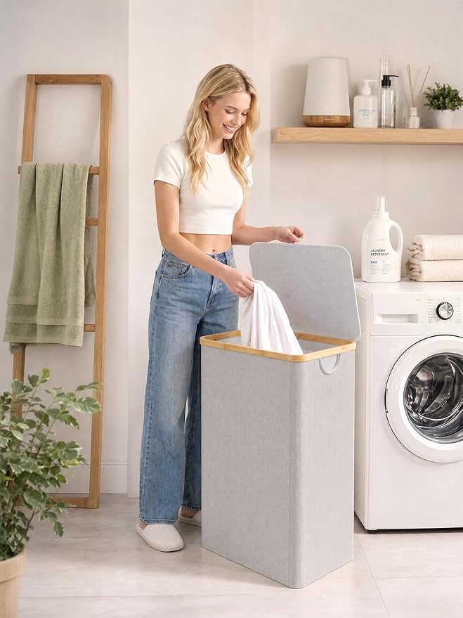 IEGrow Laundry Hamper with Lid,110L Laundry Basket with Mesh Bag,Light Grey - Image 7