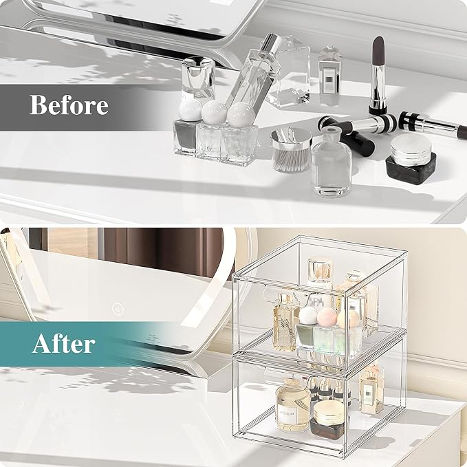 4 Pack Stackable Acrylic Makeup Organizer, Clear Storage Drawers - Image 5
