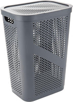 Mind Reader Slim Laundry Hamper with Lid, 60L Clothes Basket, Ventilated Plastic, Gray - Image 6
