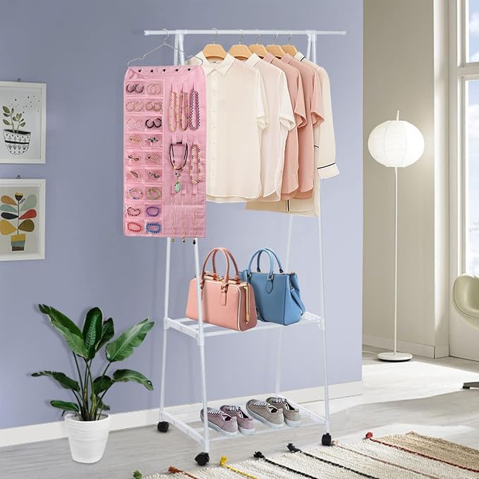 BB Brotrade Hanging Jewelry Organizer,Accessories Organizer,56 Pocket Organizer for Holding Jewelries (Pink-56 Pockets) - Image 4