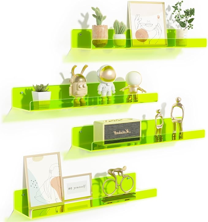 upsimples 4 Pcs 15" Acrylic Shelves for Wall Display, Fluorescent Green by upsimples