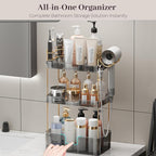 Aveniee Bathroom Counter Organizer,3 Tier Skincare Perfume Countertop Storage with Hair Dryer Rack and Toothbrush Holder, Cosmetic Makeup Tray for Vanity,Grey - Image 2