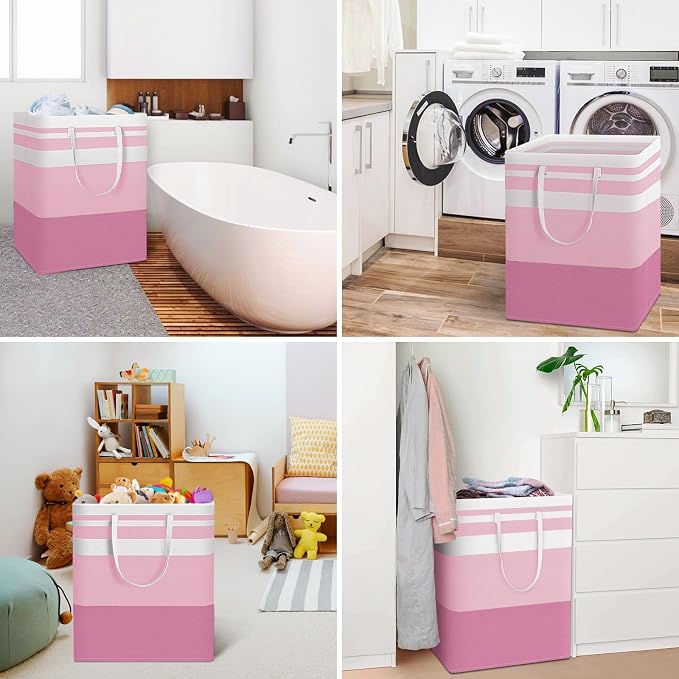 HomeHacks 2 Pack Laundry Baskets, Laundry Hampers Bags (Blue+Pink 125L) | Waterproof, Freestanding, Collapsible Clothes Hamper with Reinforced Handles in Laundry Room, Dorm, Bathroom, Bedroom - Image 6