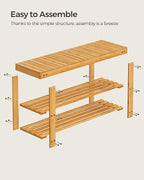 SONGMICS Shoe Rack Bench, 3-Tier Bamboo Entryway Bench, 35.4 Inches Width | Shoe Storage Organizer, Holds Up to 286.6 lb, Natural, BAMBOU Collection ULBS90N - Image 6