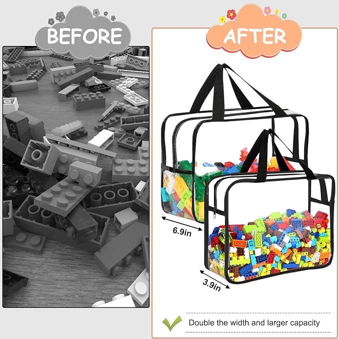 6 Large Toy Storage Bags with Labels Reusable Clear Toy Organizer 3L & 3XL - Image 5