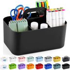 Multiuse Caddy Organizer with Handle, Portable Divided Plastic Tote Bin - Art Craft, Stationary Pen Marker Crayons, Makeup Hair Supplies Storage - Bathroom, Classroom, Dorm, Office, Desk Holder -Black by AOZITA