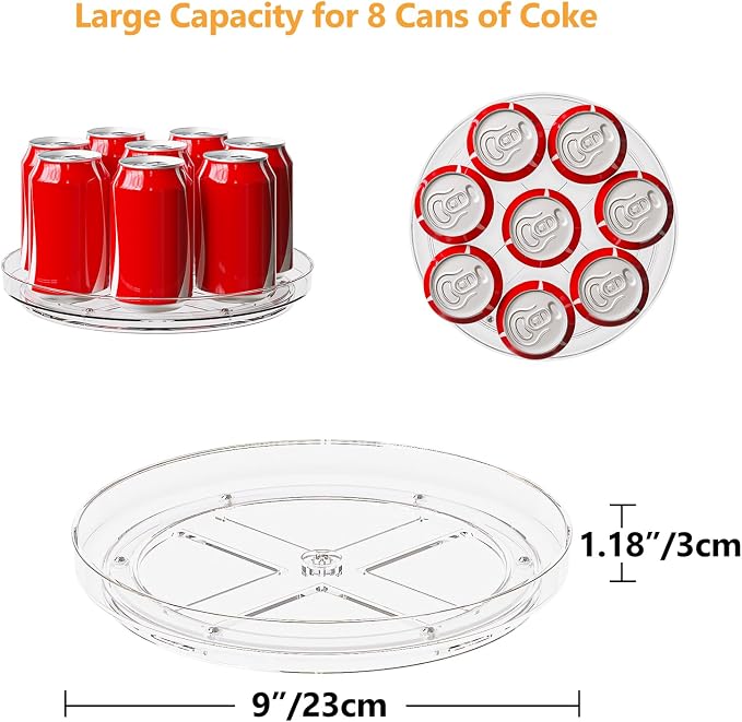 4 Pack 9 Inch Clear Lazy Susan Turntable Organizer, Non-Skid Rotating Tray for Cabinet, Kitchen Pantry Organization and Storage, Acrylic Spinner for Refrigerator, Bathroom Vanity and Spice Rack - Image 4